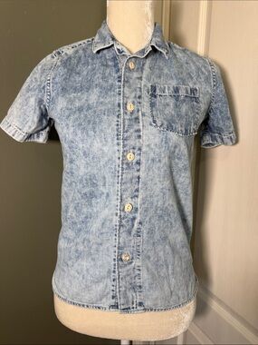 Gap Denim Acid Wash Short Sleeve Button Down Shirt Large Vintage Y2K